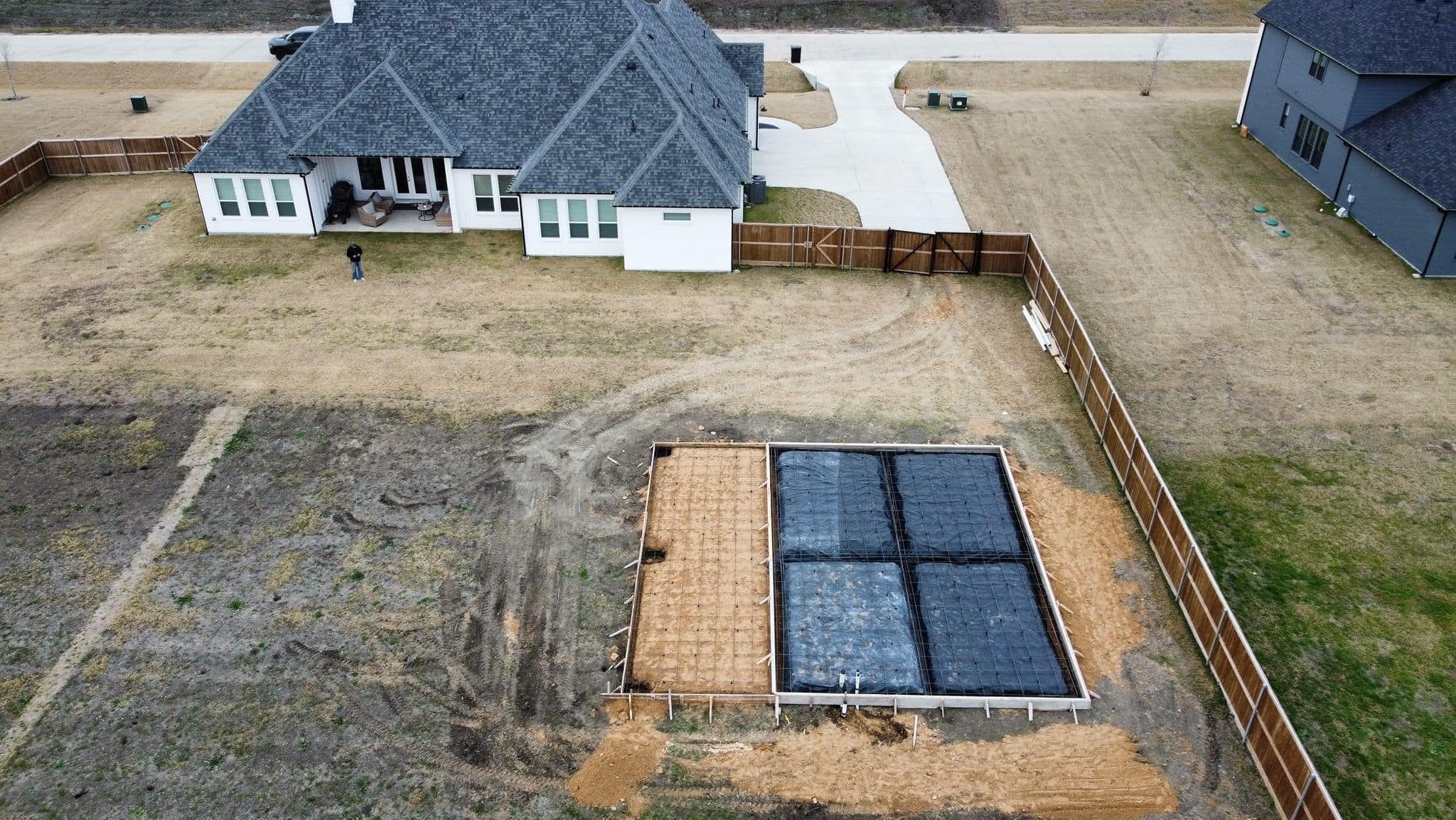 Concrete construction site aerial view